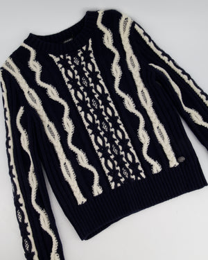 Chanel Navy and Cream Long-Sleeve Wool Jumper Size FR 34 (UK 6)