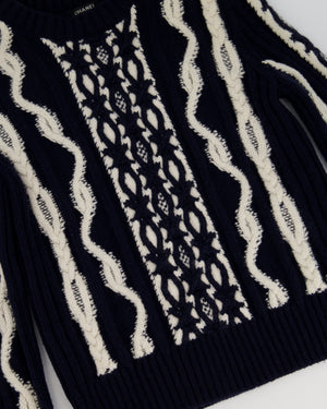 Chanel Navy and Cream Long-Sleeve Wool Jumper Size FR 34 (UK 6)