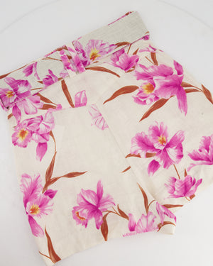 Zimmermann Cream Linen Belted Floral Shorts Size 0 (UK 6)