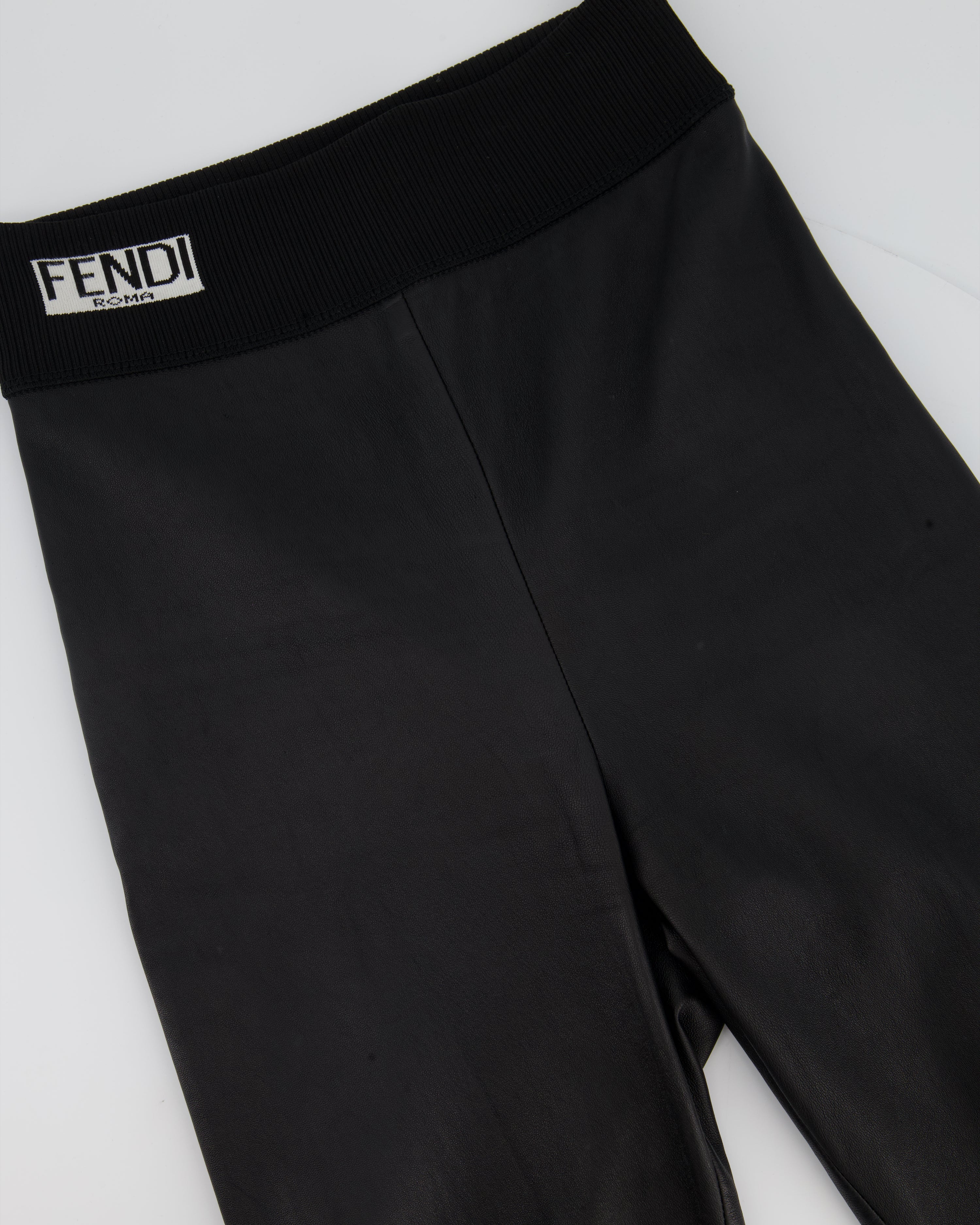 Fendi Black Leather Legging with Logo Print Detailing IT 40 (UK 8) – Sellier