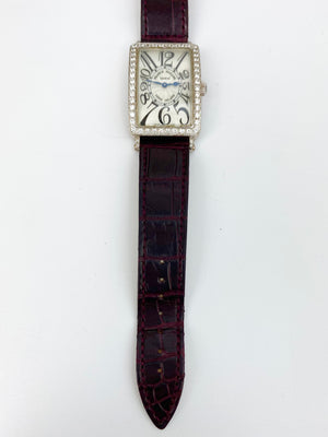 Franck Muller Long Island Diamond Case Watch with Burgundy Alligator Bracelet
