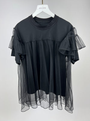 Shushu/Tong Black Round Neck T-Shirt with Tulle Overlay IT 40 (UK 8)