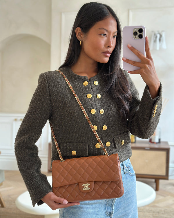 *SUPER HOT* Chanel Dark Caramel Medium Classic Double Flap Bag in Caviar Leather with Gold Hardware