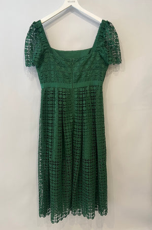 Self Portrait Green Lace Short Sleeved Midi Dress Size UK 14