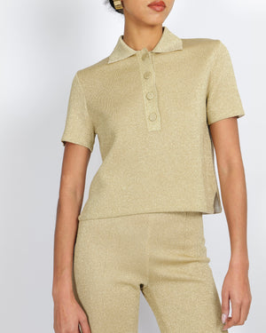 Christian Dior Gold Metallic Short-Sleeve Top and Trousers Set Size FR 36/38 (UK 8/10)