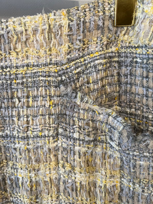 Chanel Yellow & Grey Tweed Midi Skirt with Pockets and Belt Size FR 38 (UK 10)