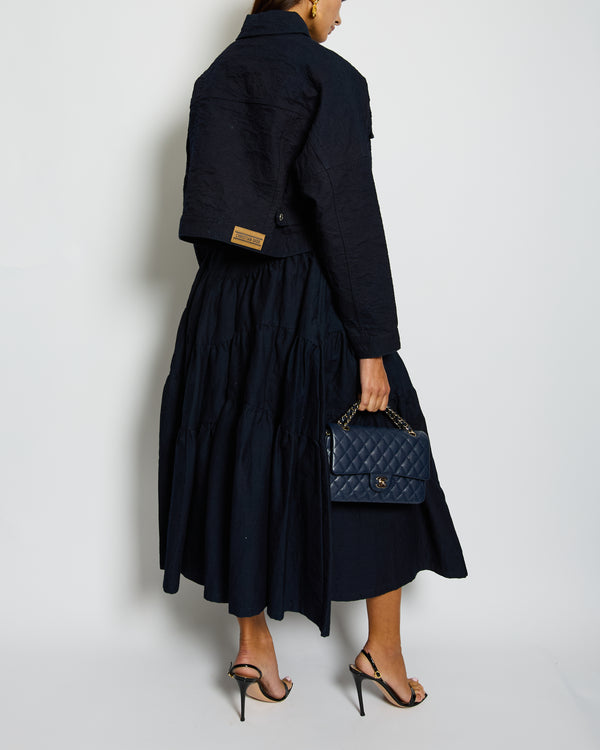 *RUNWAY* Christian Dior Navy Cropped Denim Jacket and Maxi Skirt Set with Textured Details Jacket Size FR 34 (UK 6) Skirt Size FR 40 (UK 12)