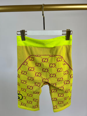 Gucci Neon Yellow Interlocking G Jacquard Cycling Shorts Size S (UK 8) RRP £466