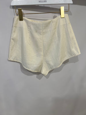 Jacquemus Le Splash Cream Linen High-Waisted Mini Shorts Size FR 36 (UK 8)