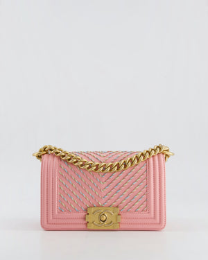 Chanel Pink Small Boy Bag in Lambskin Leather with Pastel Chevron Detail and Brushed Gold Hardware