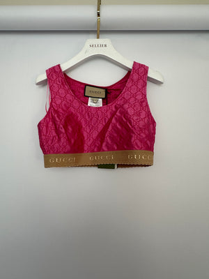 Gucci Pink Silk Monogram Top Shorts Set with Beige Logo Elasticated Detail Size IT 38 (UK 6)