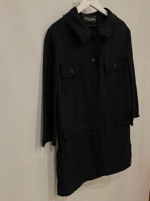 Dolce & Gabbana Black Fringe-Detailed Jacket with Button Details Size IT 42 (UK 10)