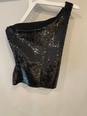 Saint Laurent Black Sequin One Shoulder Top Size FR 38 (UK 10)