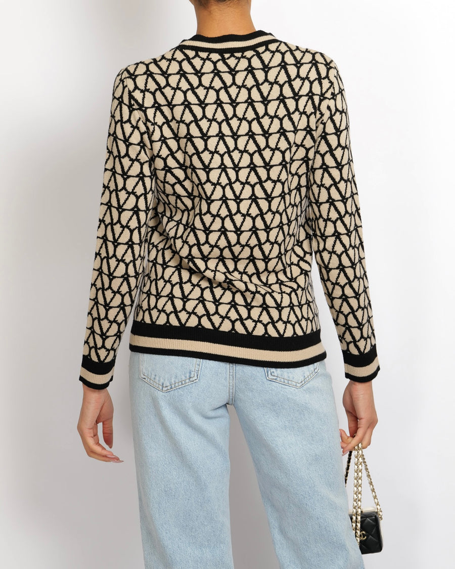 Valentino Black and Beige Wool Vlogo Jumper Size XS (UK 6)