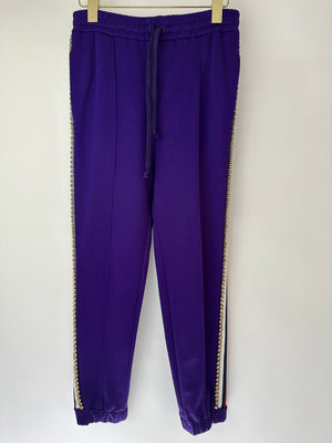 Gucci Purple Crystal Joggers with Red White and Navy Stripe Side Detail Size M (UK 10)