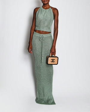 Bananahot Green Knit Crop Top and Maxi Skirt Set with Sequin Embellishments Size XS-S (UK 6-8)