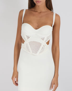 Dion Lee White Cut-Out Bustier Mini Dress with Crochet Top Detail and Back Silver Zipper Size M (UK 10) RRP £820