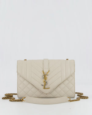 Saint Laurent Beige Envelope Small Bag in Lambskin Leather With Mixed Hardware