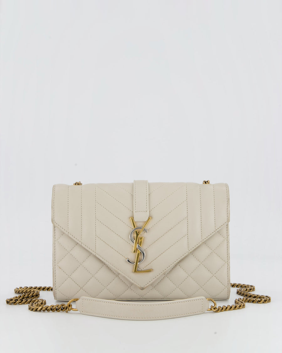 Saint Laurent Beige Envelope Small Bag in Lambskin Leather With Mixed Hardware