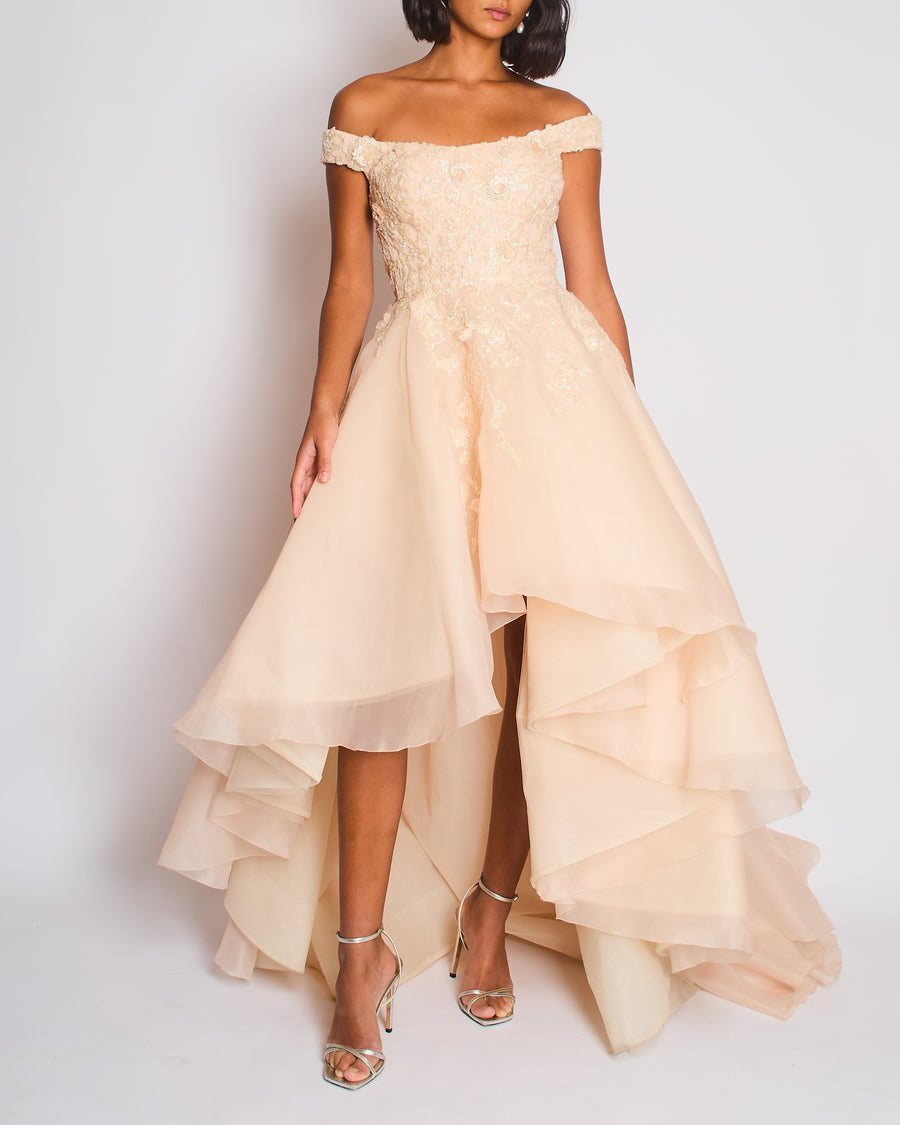 Mikael D Blush Ball Gown with Embroidered Detail Size S (UK 8)