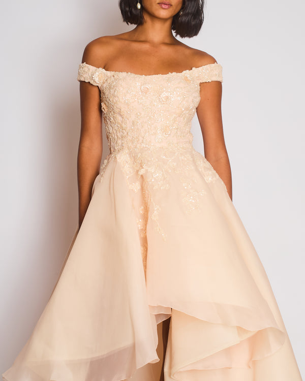 Mikael D Blush Ball Gown with Embroidered Detail Size S (UK 8)