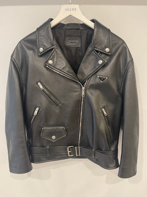Prada Black Lambskin Leather Jacket with Logo Size IT 36 (UK 4) RRP £4,200