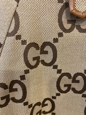 Gucci Beige GG Monogram Coat with GG Logo Buttons and Leather Trim Detail Size IT 40 (UK 8) RRP £2,900