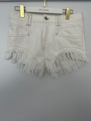 Isabel Marant Etoile Eneidao White Cotton Shorts with Fringes FR 40 (UK 12)
