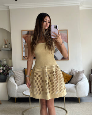 Alaïa Beige Raffia Halter Neck Midi Dress with Mesh Detailing Size IT 38 (UK 6)