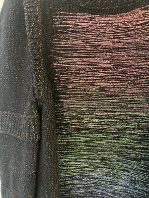 Chanel Fall 2017 Black and Multi-Colour Wool Knit Jumper with Metallic and Sequin Embellished Embroidery with Silver CC Logo Button Detail Size FR 36 (UK 8)