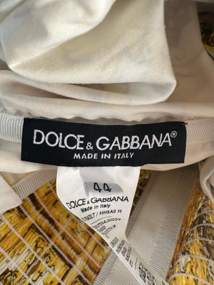 Dolce & Gabbana Yellow Majolica Print Midi Dress with Pleat Detail Size IT 44 (UK 12)