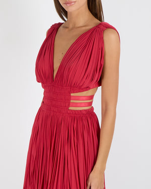 Alaia Raspberry Red The Goddess Mini Dress with Cut-Out and Pleated Details Size FR 40 (UK 12) RRP £4,300