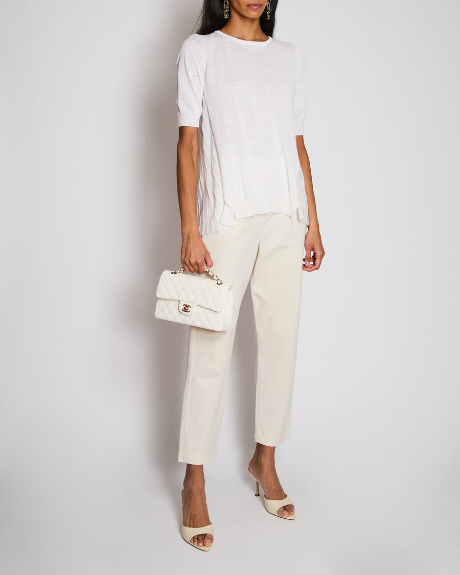 Loro Piana Cream Round Neck with Pleated Back Silk Knit Top IT 40 (UK 8)