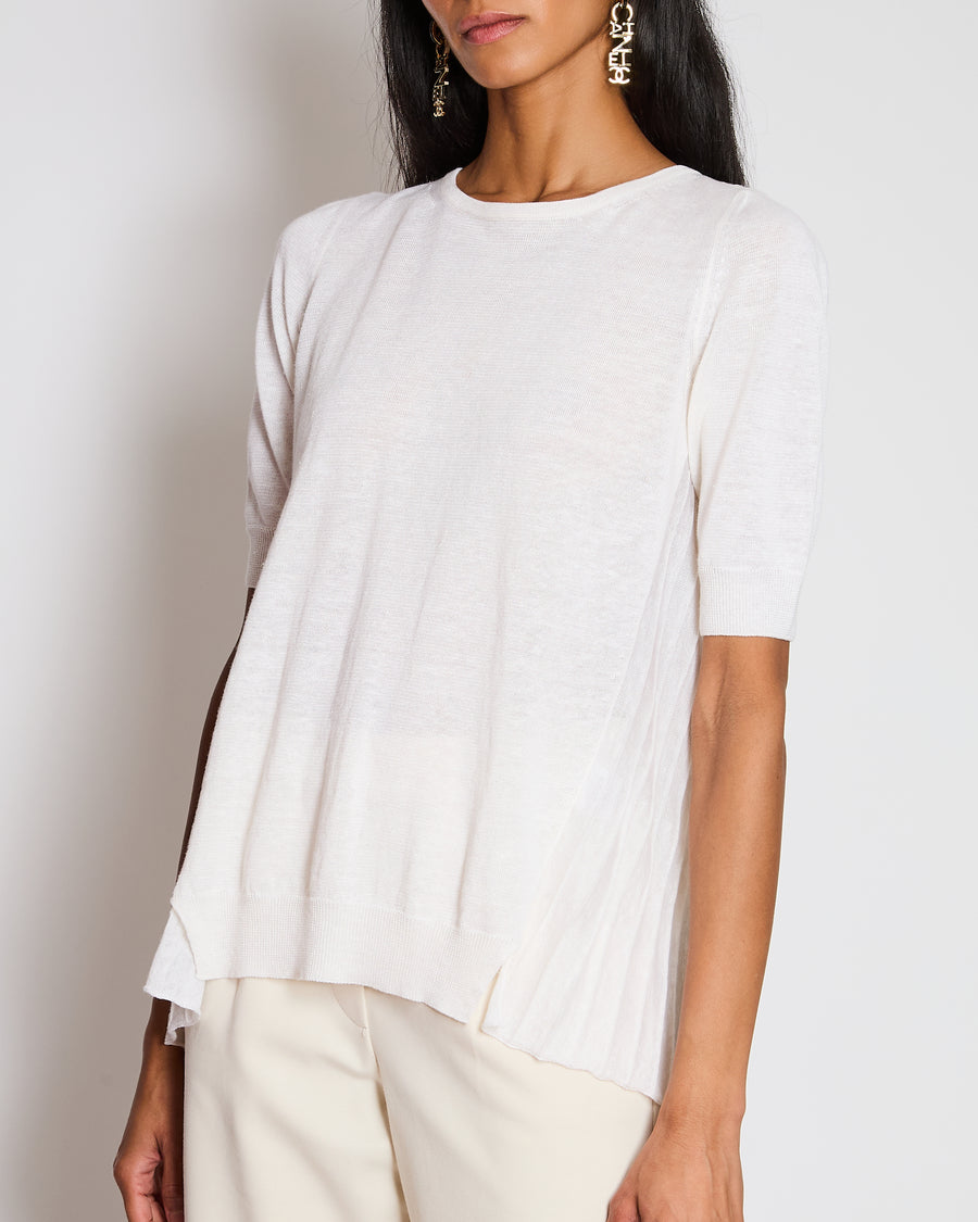 Loro Piana Cream Round Neck with Pleated Back Silk Knit Top IT 40 (UK 8)