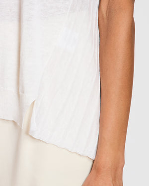 Loro Piana Cream Linen and Silk Knit Round Neck Top with Pleated Back IT 48 (UK 16)