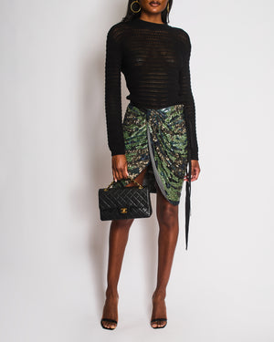 Isabel Marant Green and Silver Leopard Print Embellished Wrap Mini Skirt FR 36 (UK 8)