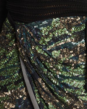 Isabel Marant Green and Silver Leopard Print Embellished Wrap Mini Skirt FR 36 (UK 8)