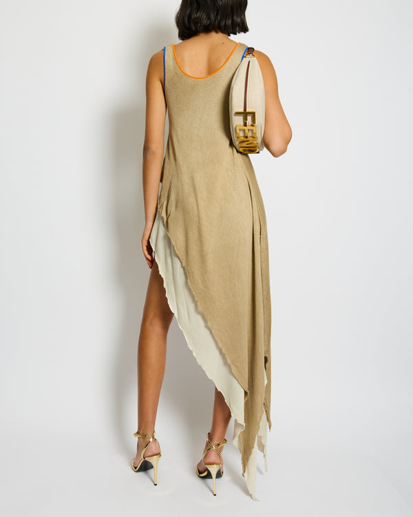 Loewe Beige Asymetric Knitted Strap Dress with Ribbed Trim Detail Size S (UK 8)
