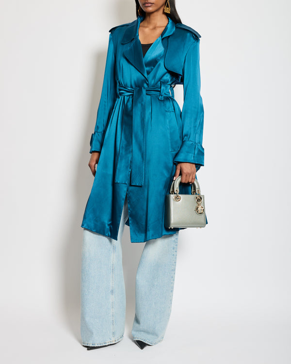 Celine Blue Silk Overcoat with Belt FR 38 (UK 10)