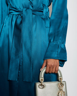 Celine Blue Silk Overcoat with Belt FR 38 (UK 10)