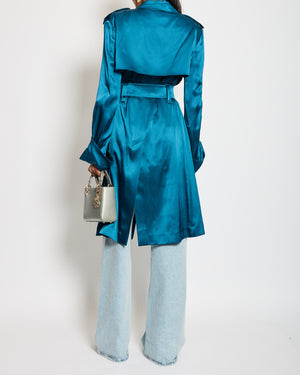 Celine Blue Silk Overcoat with Belt FR 38 (UK 10)