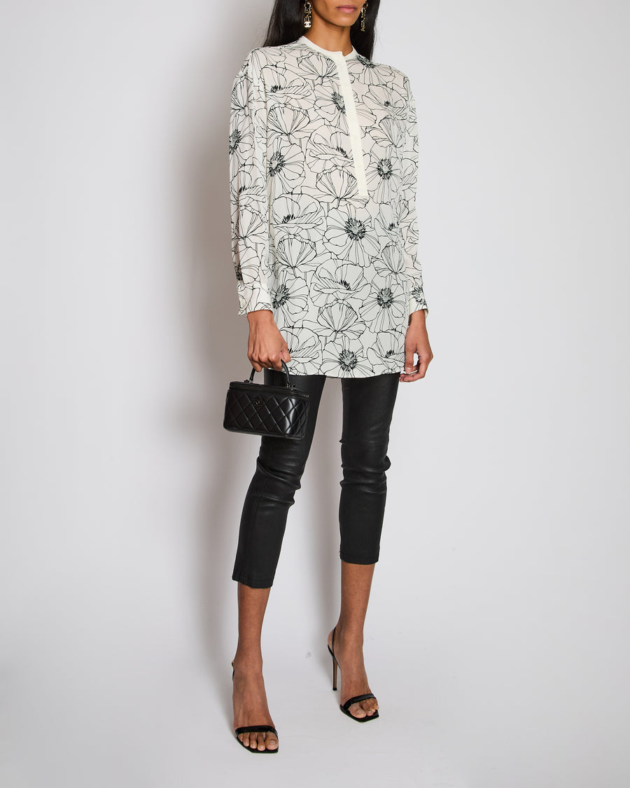 Loro Piana White and Black Floral Silk Shirt Size IT 40 (UK 8)