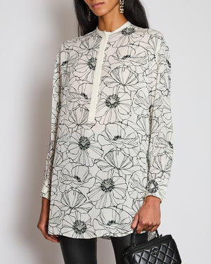 Loro Piana White and Black Floral Silk Shirt Size IT 40 (UK 8)