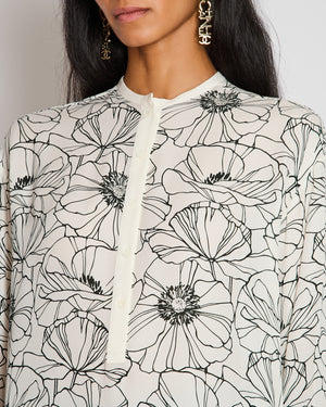 Loro Piana White and Black Floral Silk Shirt Size IT 40 (UK 8)