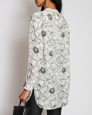 Loro Piana White and Black Floral Silk Shirt Size IT 40 (UK 8)