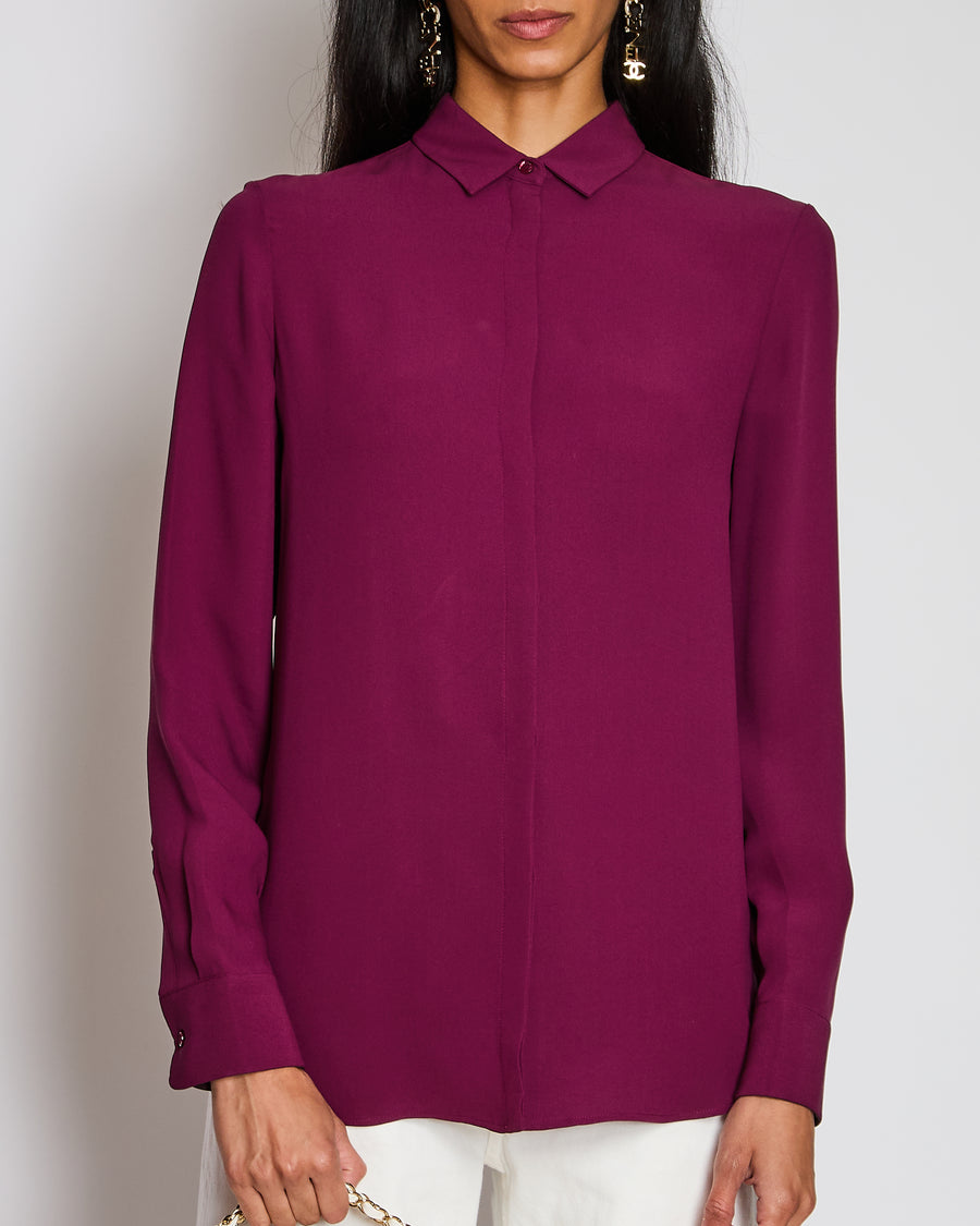Loro Piana Burgundy Silk Tailored Shirt Size IT 44 ( UK 12)