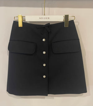Miu Miu Black Mini Skirt with Pearl Crystal Buttons Detailing Size IT 38 (UK 6)