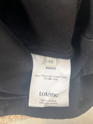 Toteme Black Cotton and Silk Blend Short Sleeved Azzuro Top Size XS (UK 6)