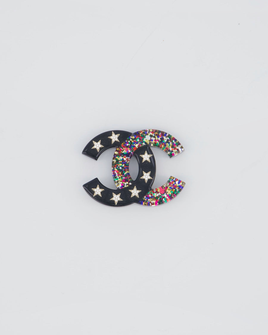 Chanel 17/C Black Resin Glitter Star Brooch
