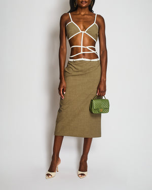 Christopher Esber Khaki and White Bandeau Cut-Out Dress Size UK 12